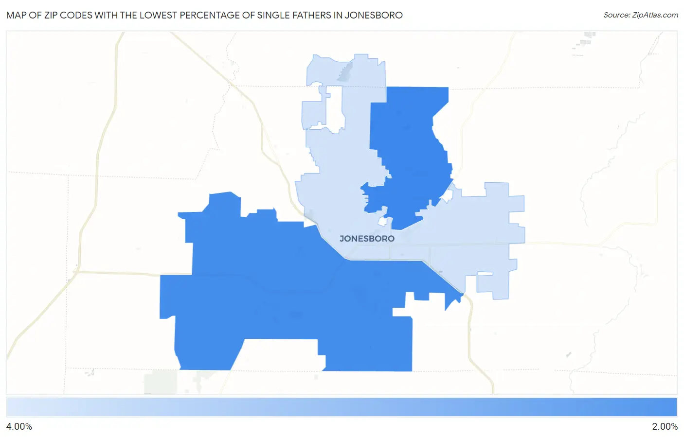Zip Codes with the Lowest Percentage of Single Fathers in Jonesboro Map