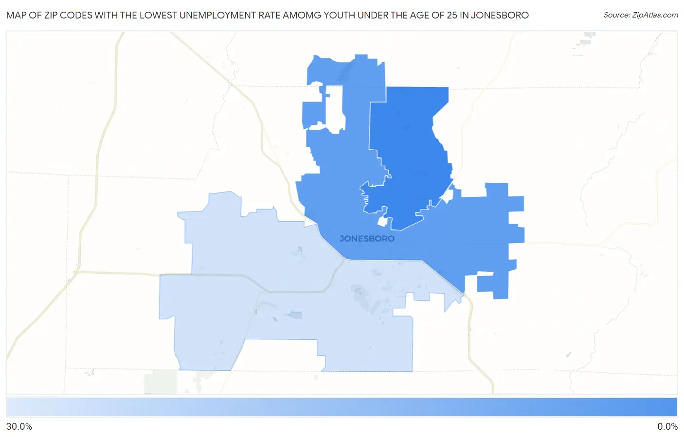 Zip Codes with the Lowest Unemployment Rate Amomg Youth Under the Age of 25 in Jonesboro Map