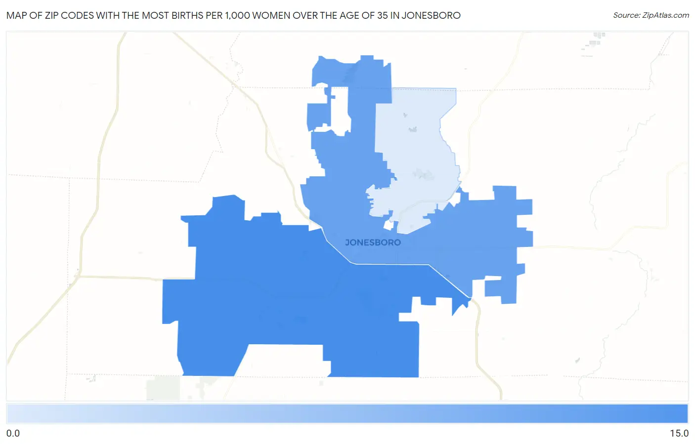Zip Codes with the Most Births per 1,000 Women Over the Age of 35 in Jonesboro Map