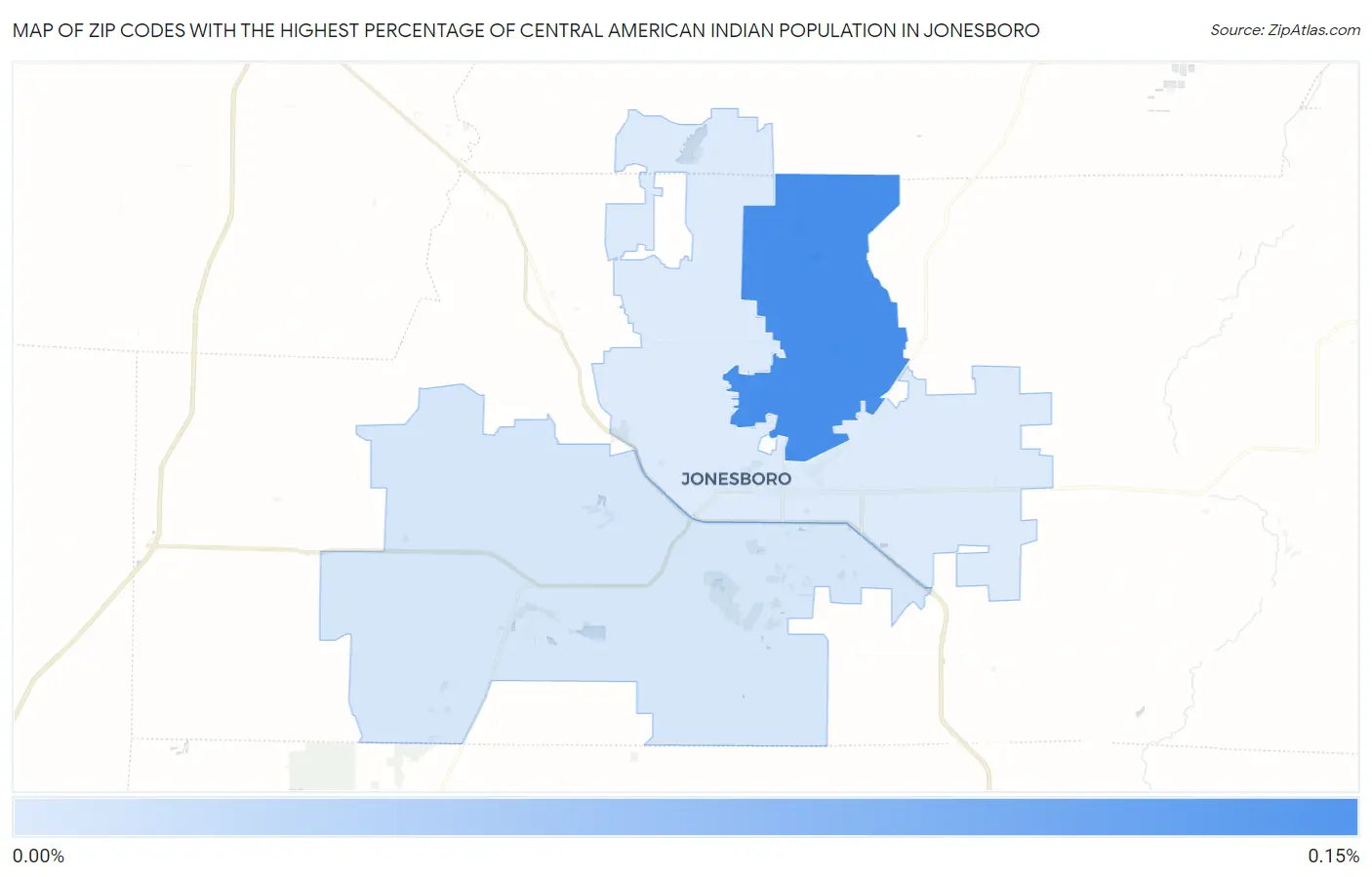 Zip Codes with the Highest Percentage of Central American Indian Population in Jonesboro Map