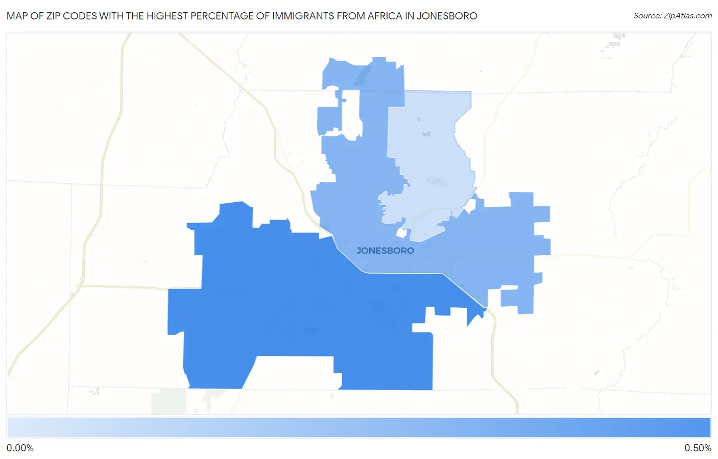 Zip Codes with the Highest Percentage of Immigrants from Africa in Jonesboro Map