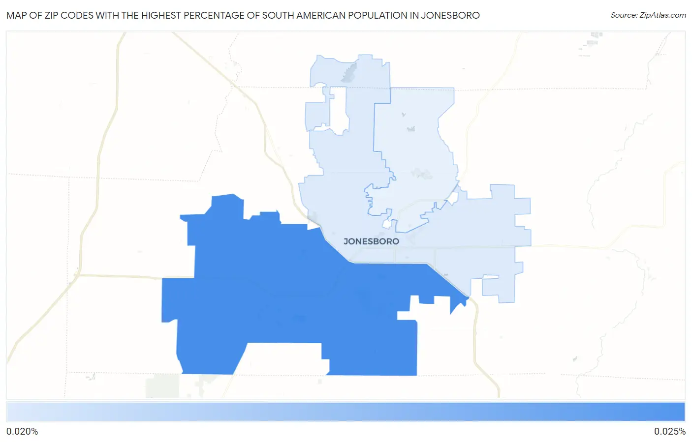 Zip Codes with the Highest Percentage of South American Population in Jonesboro Map