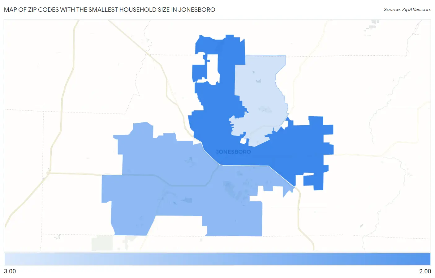 Zip Codes with the Smallest Household Size in Jonesboro Map