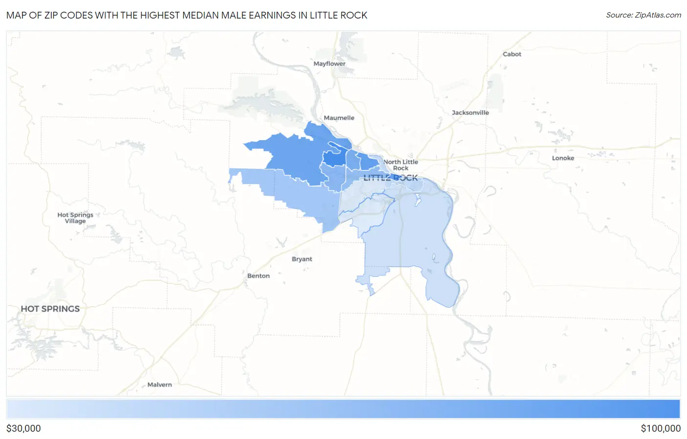 Zip Codes with the Highest Median Male Earnings in Little Rock Map