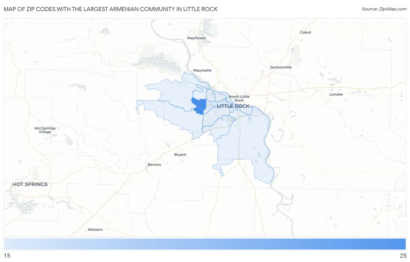 Zip Codes with the Largest Armenian Community in Little Rock Map