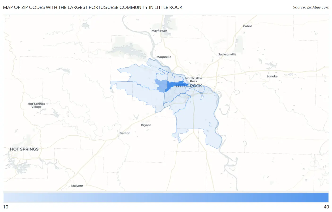 Zip Codes with the Largest Portuguese Community in Little Rock Map