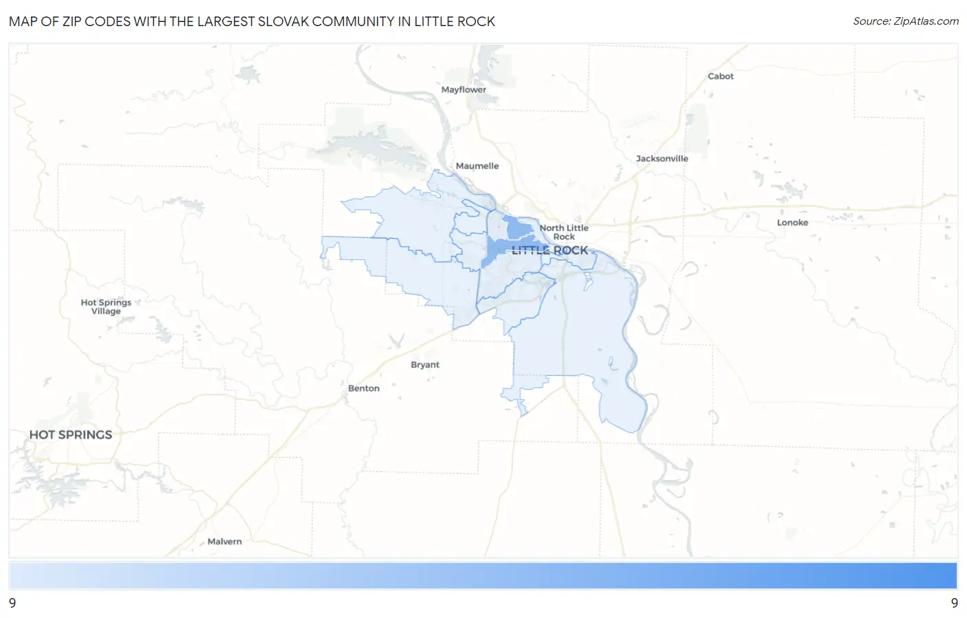 Zip Codes with the Largest Slovak Community in Little Rock Map