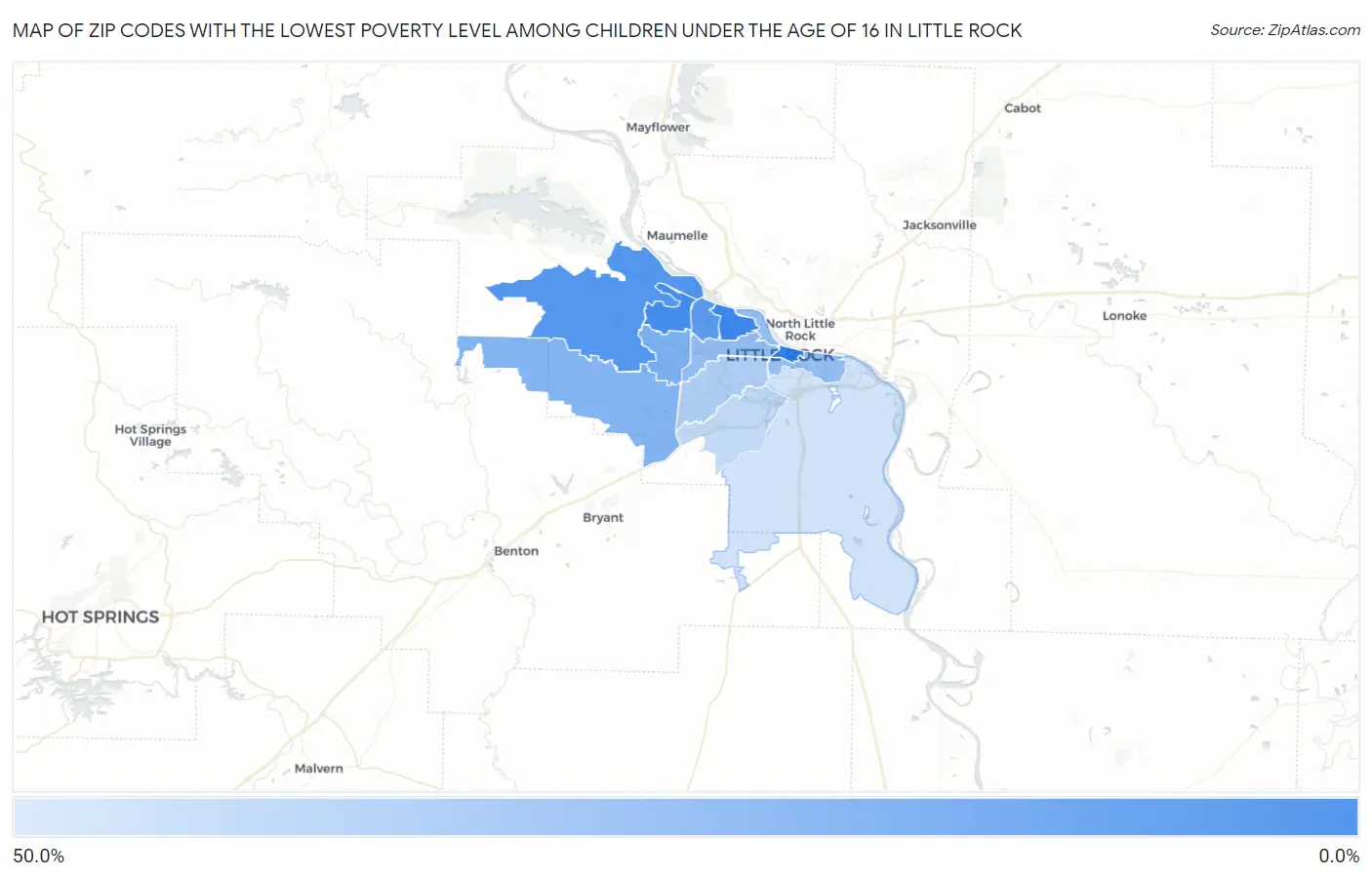 Zip Codes with the Lowest Poverty Level Among Children Under the Age of 16 in Little Rock Map
