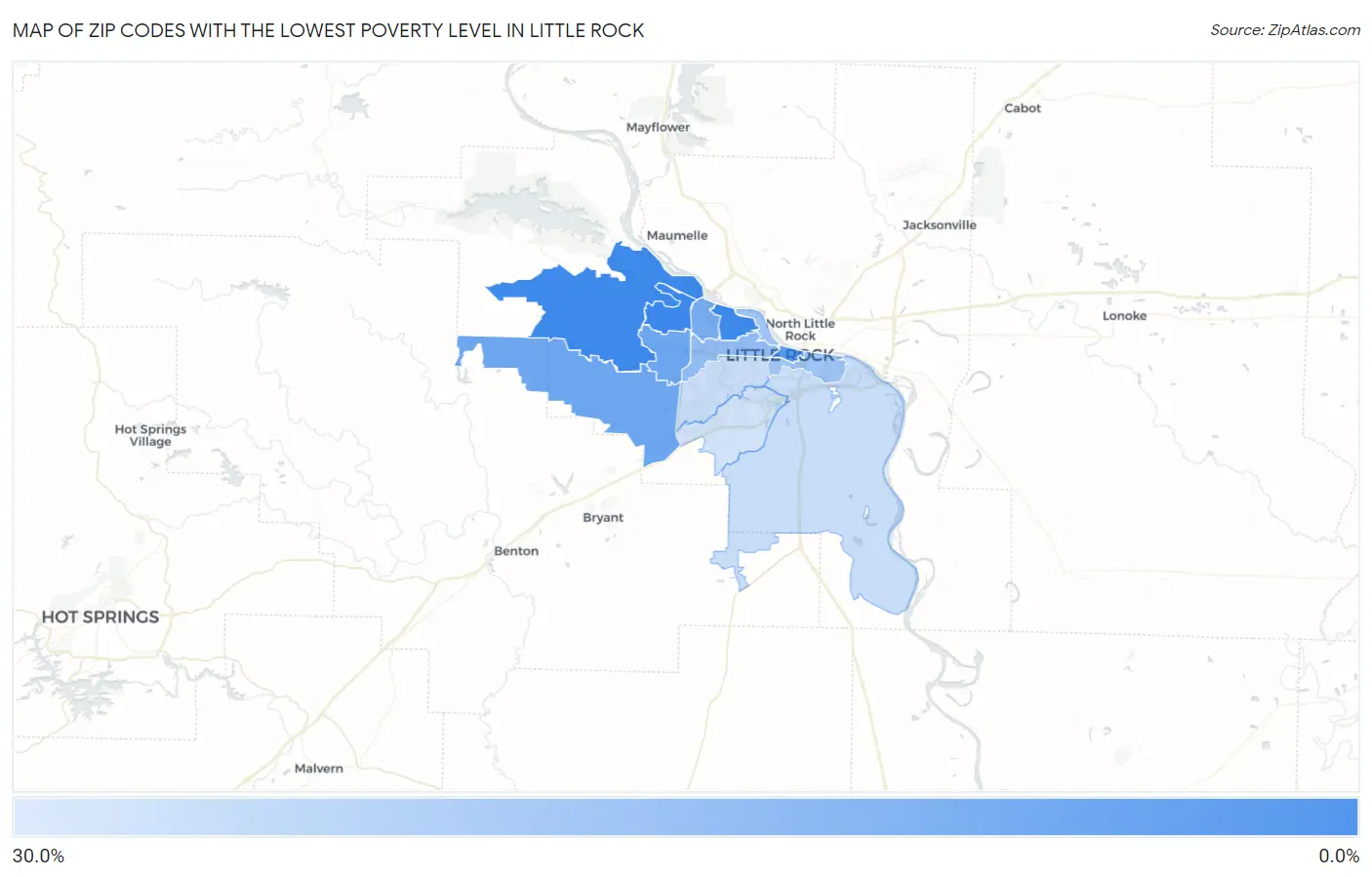 Zip Codes with the Lowest Poverty Level in Little Rock Map