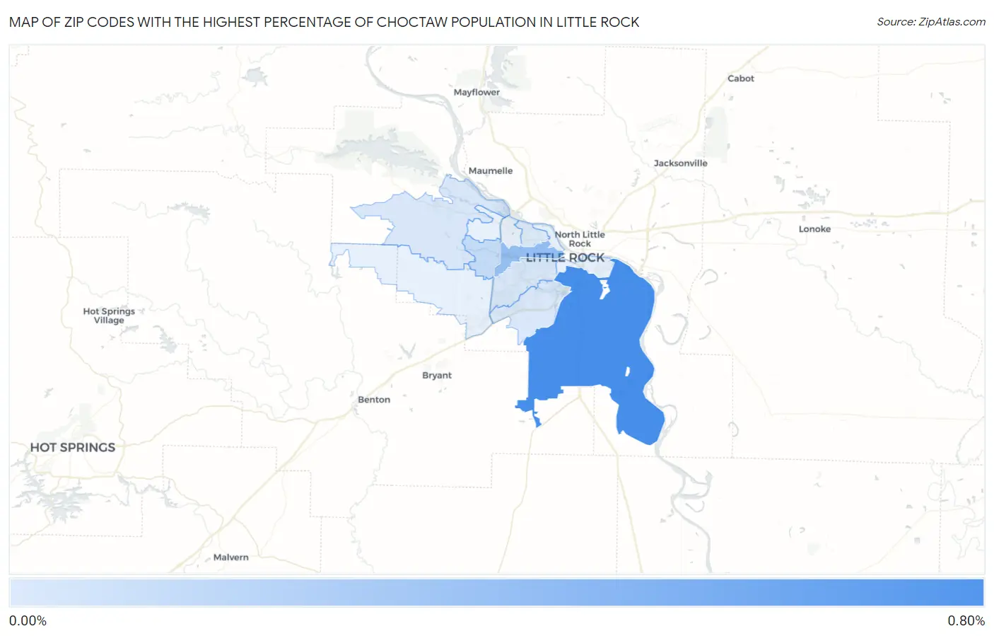 Zip Codes with the Highest Percentage of Choctaw Population in Little Rock Map