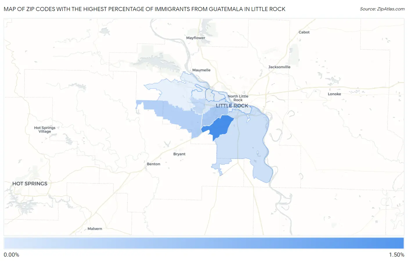 Zip Codes with the Highest Percentage of Immigrants from Guatemala in Little Rock Map