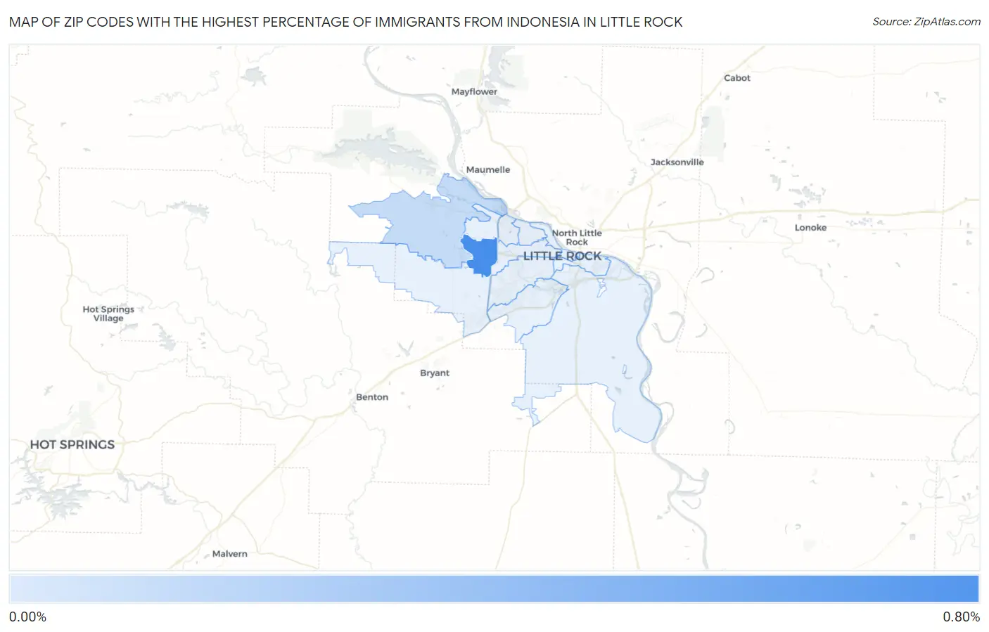Zip Codes with the Highest Percentage of Immigrants from Indonesia in Little Rock Map