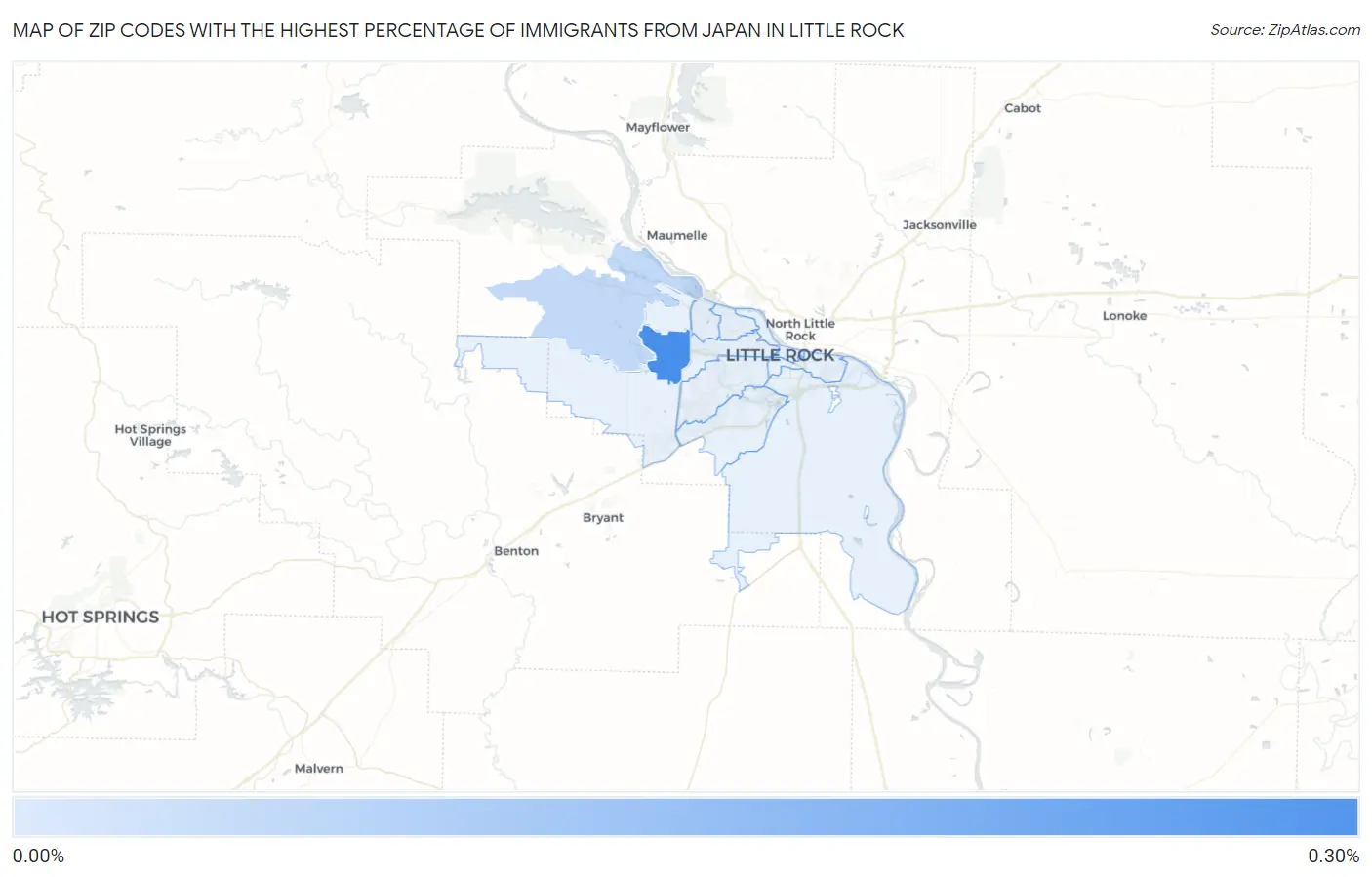 Zip Codes with the Highest Percentage of Immigrants from Japan in Little Rock Map