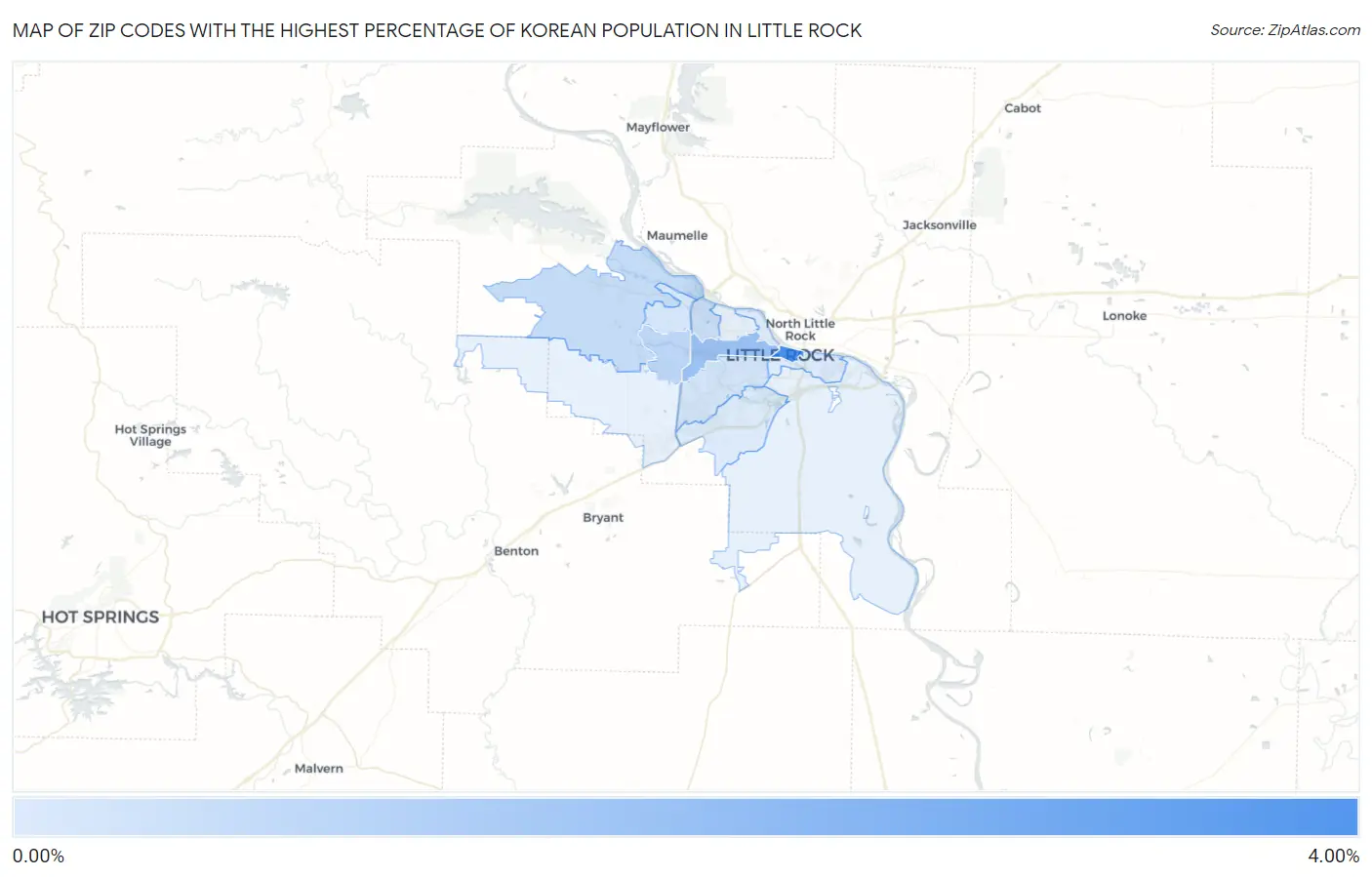 Zip Codes with the Highest Percentage of Korean Population in Little Rock Map