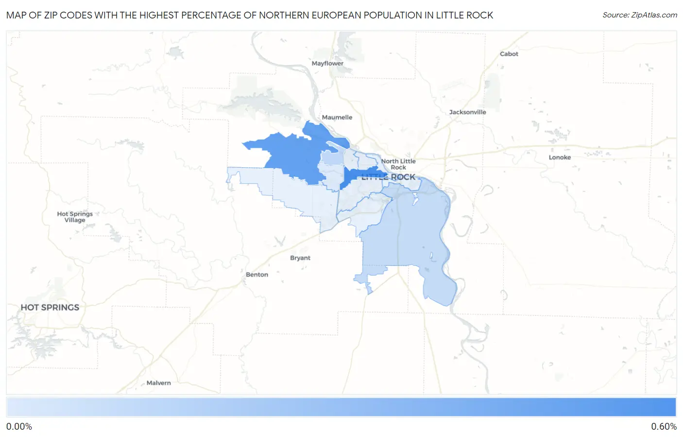 Zip Codes with the Highest Percentage of Northern European Population in Little Rock Map