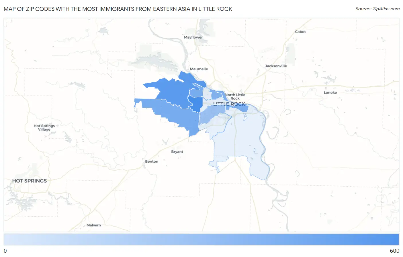 Zip Codes with the Most Immigrants from Eastern Asia in Little Rock Map