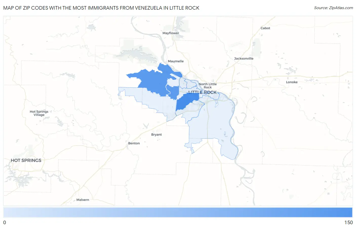 Zip Codes with the Most Immigrants from Venezuela in Little Rock Map