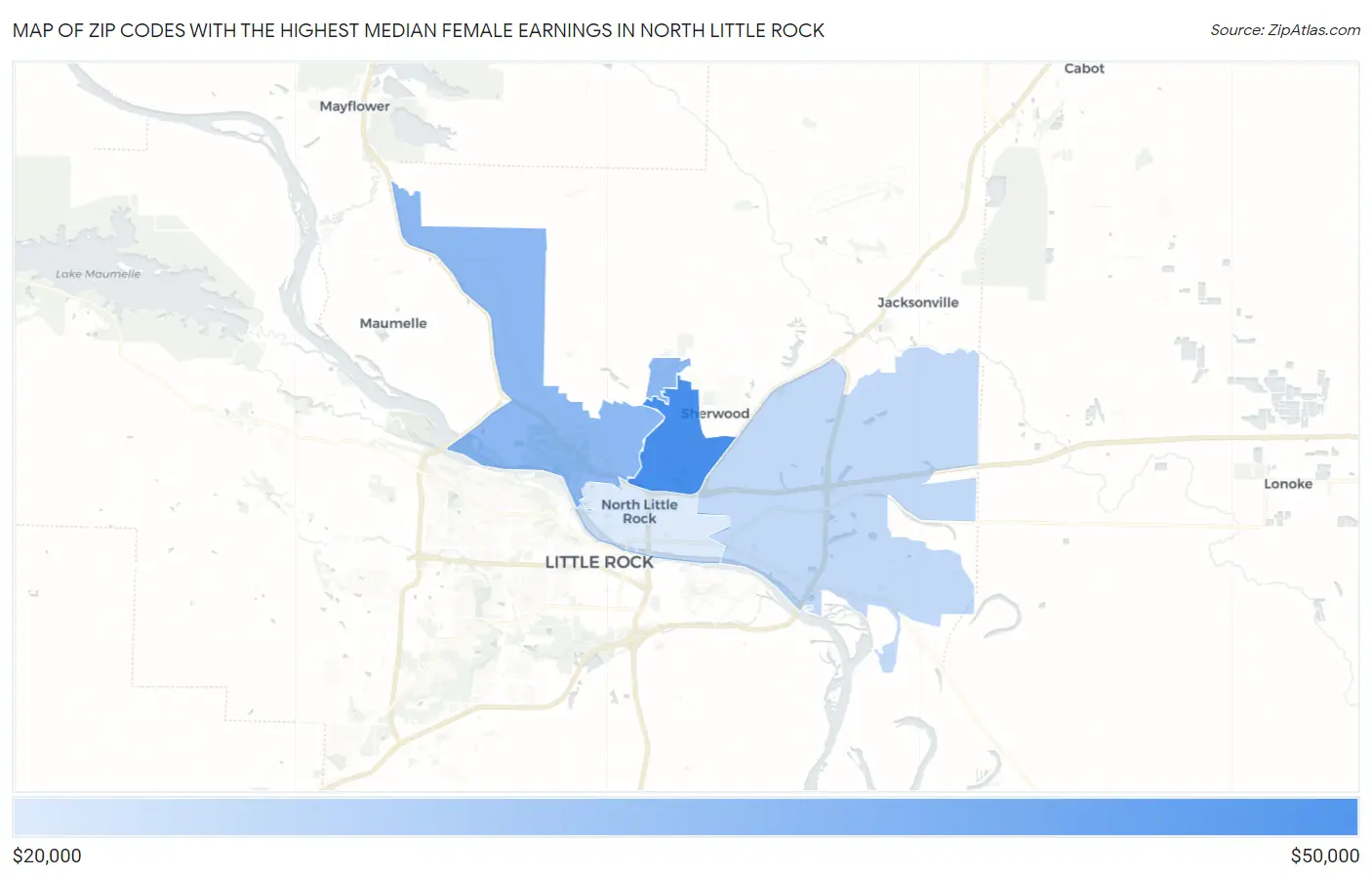 Zip Codes with the Highest Median Female Earnings in North Little Rock Map