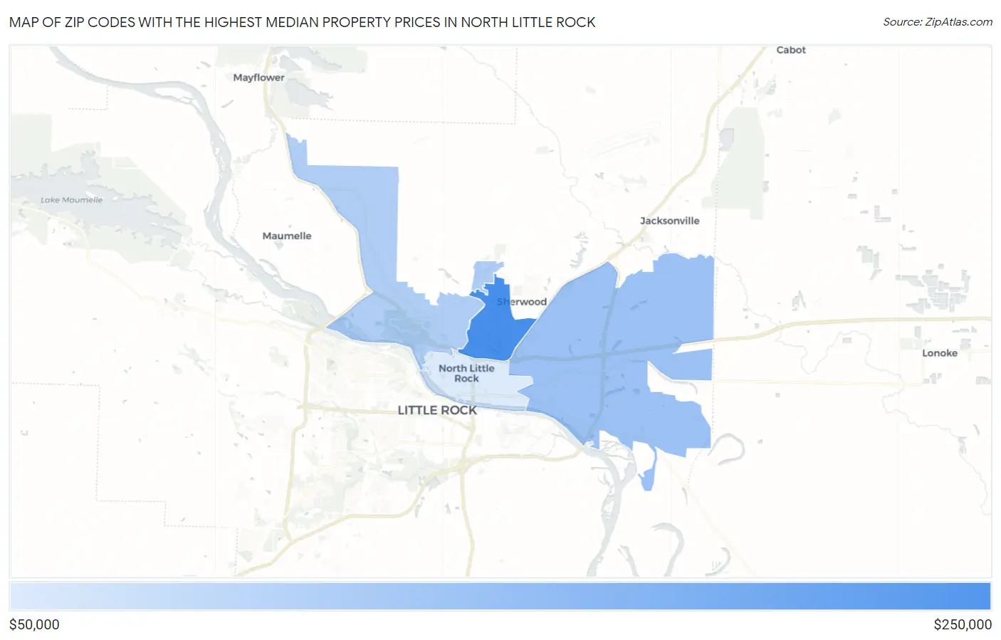 Zip Codes with the Highest Median Property Prices in North Little Rock Map