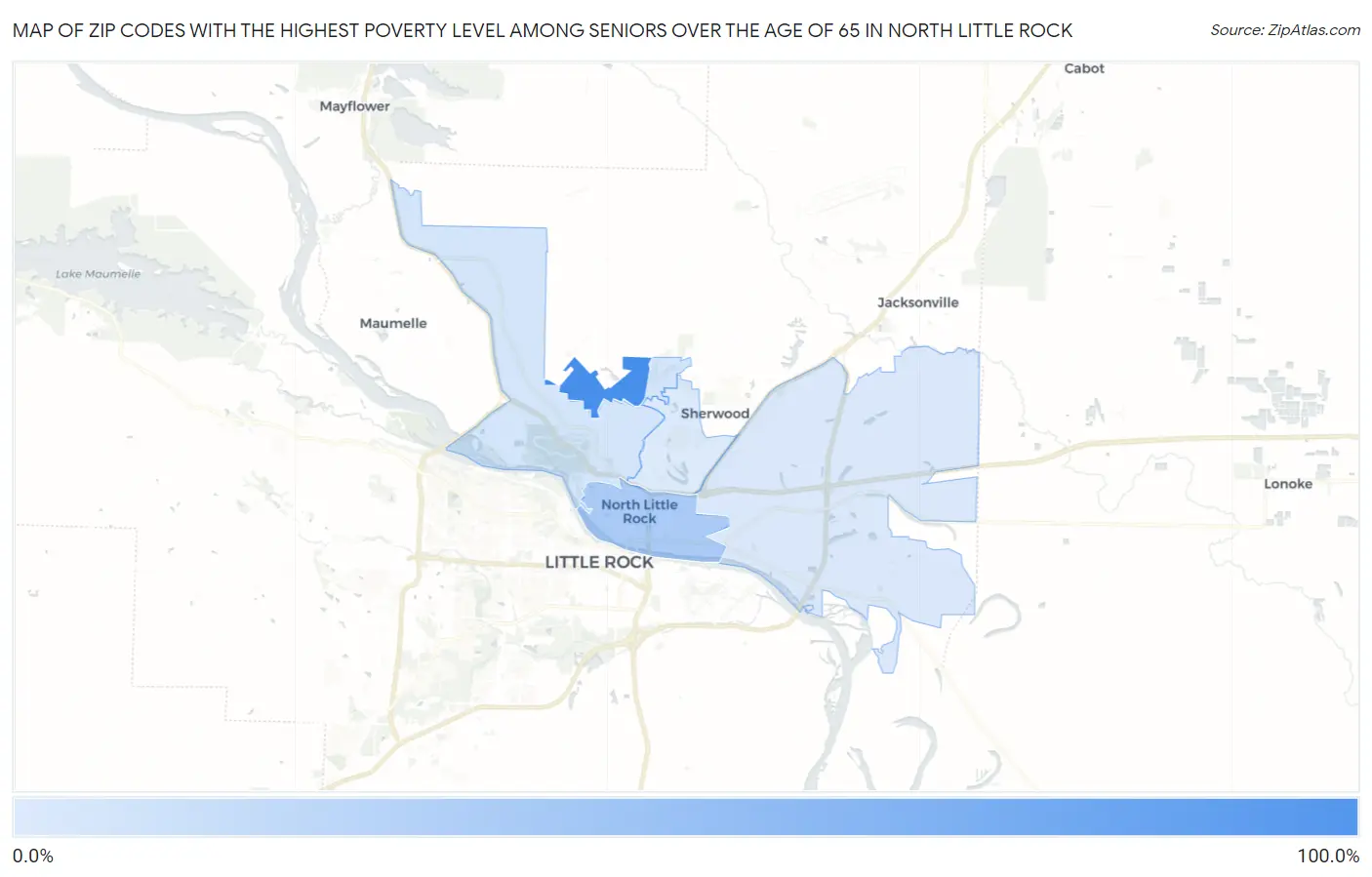 Zip Codes with the Highest Poverty Level Among Seniors Over the Age of 65 in North Little Rock Map