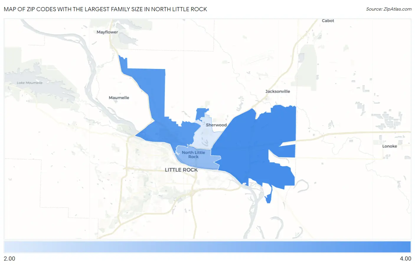 Zip Codes with the Largest Family Size in North Little Rock Map