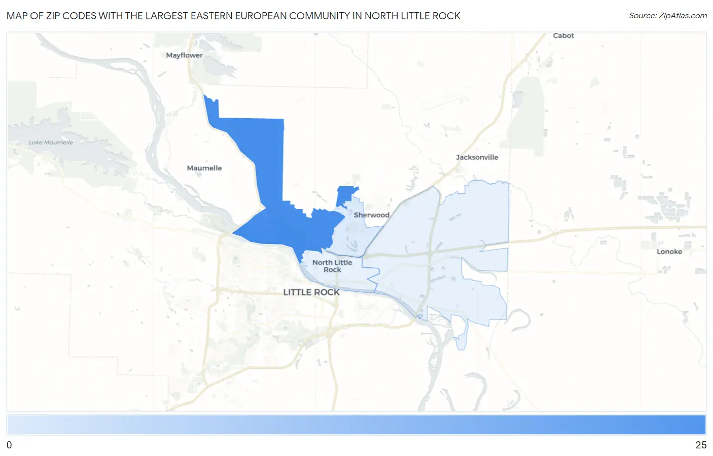 Zip Codes with the Largest Eastern European Community in North Little Rock Map