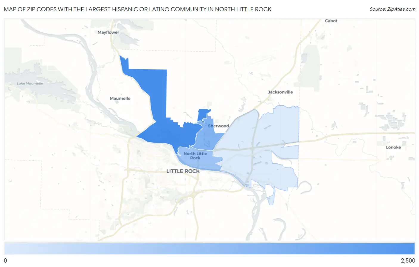 Zip Codes with the Largest Hispanic or Latino Community in North Little Rock Map