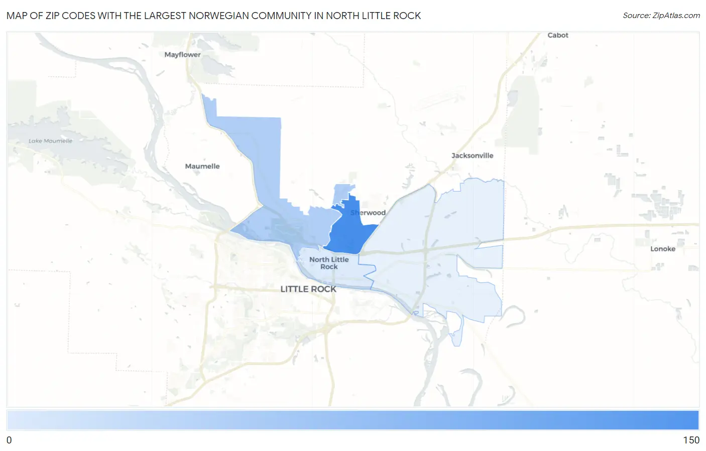 Zip Codes with the Largest Norwegian Community in North Little Rock Map