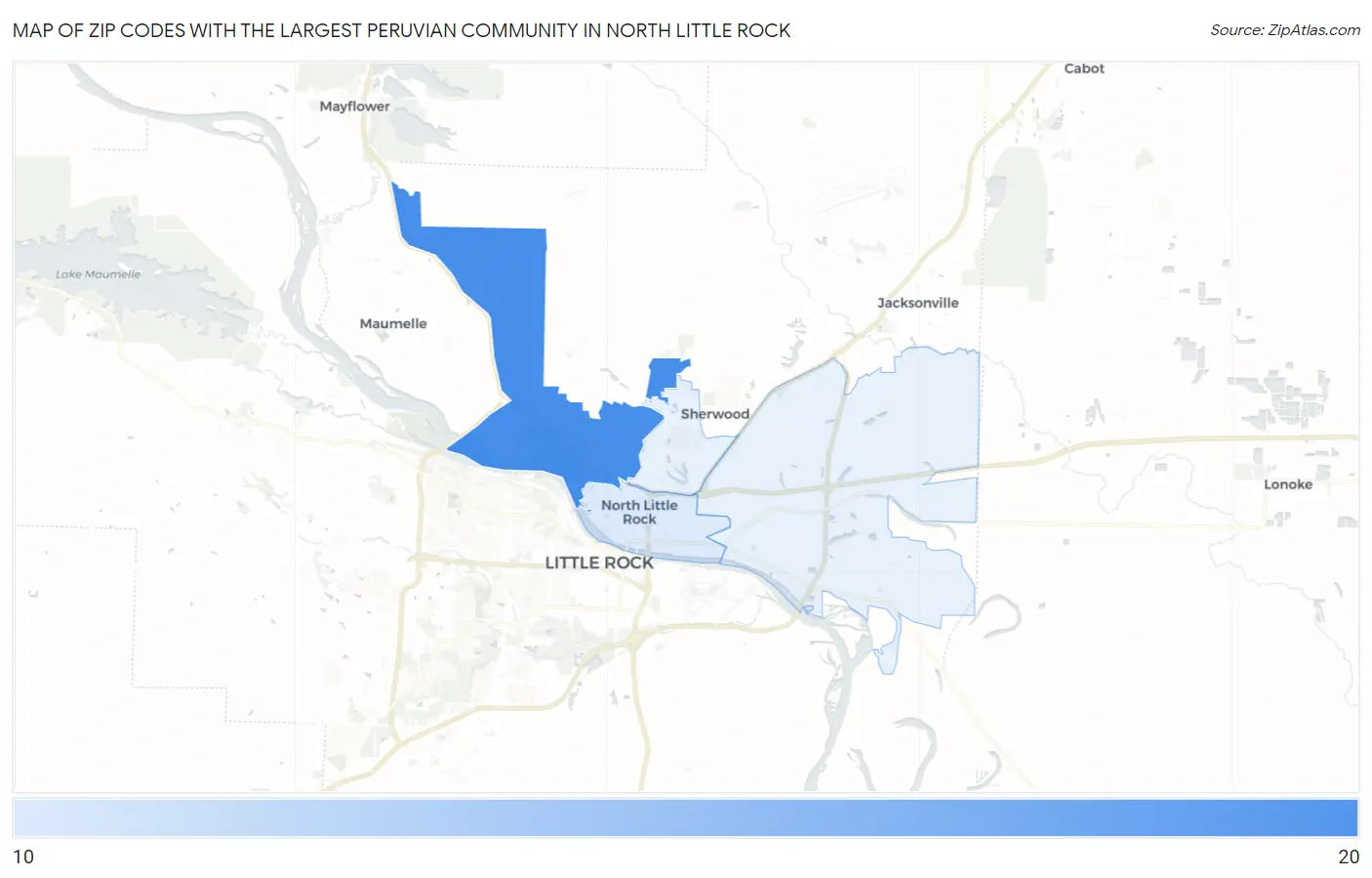 Zip Codes with the Largest Peruvian Community in North Little Rock Map