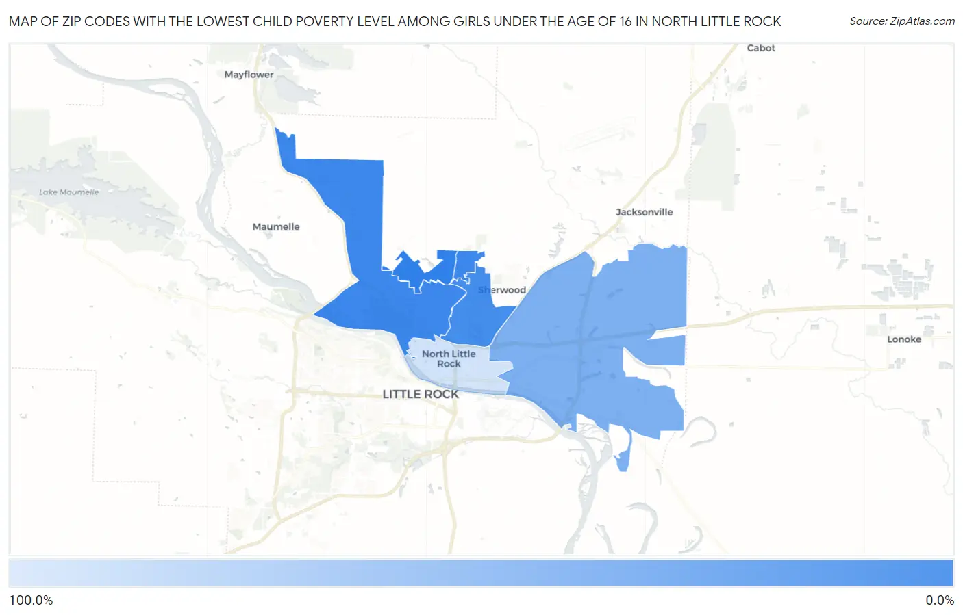 Zip Codes with the Lowest Child Poverty Level Among Girls Under the Age of 16 in North Little Rock Map