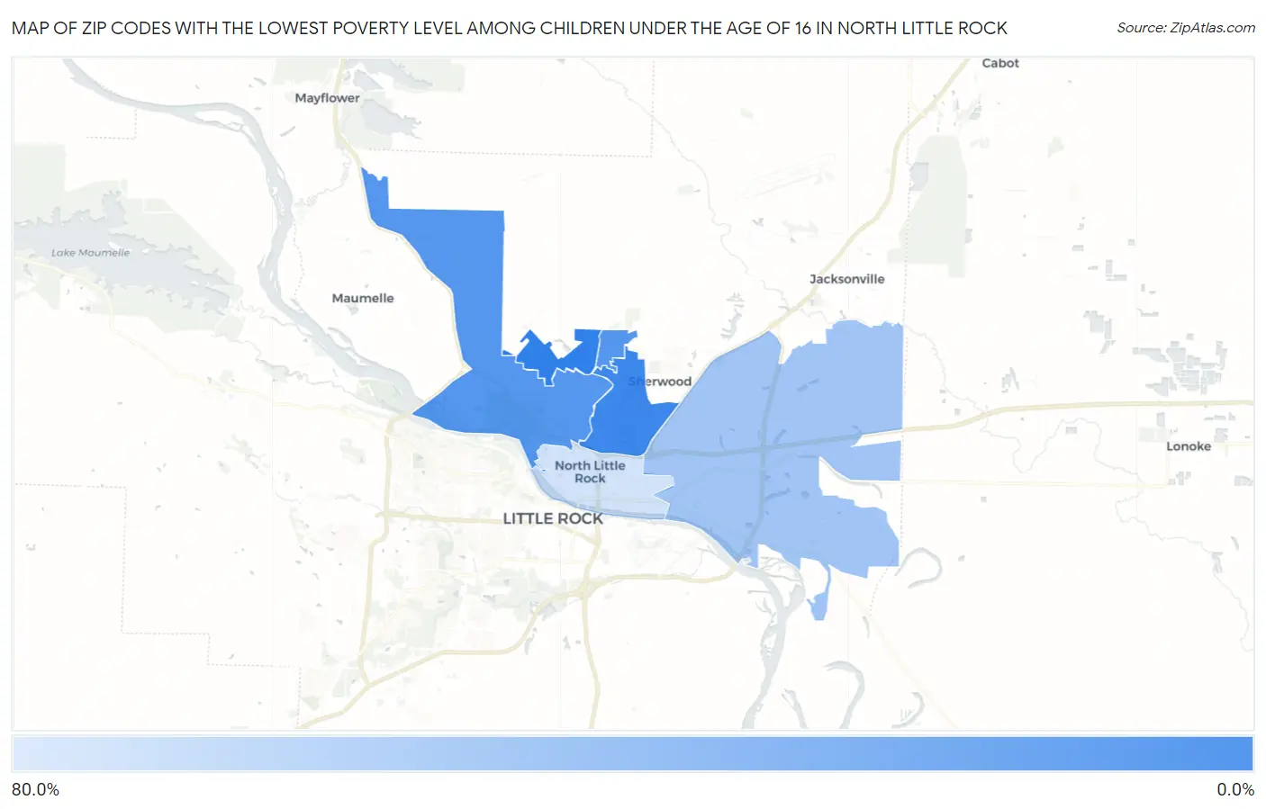Zip Codes with the Lowest Poverty Level Among Children Under the Age of 16 in North Little Rock Map