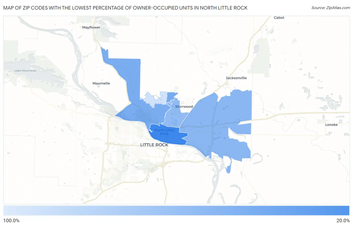 Zip Codes with the Lowest Percentage of Owner-Occupied Units in North Little Rock Map