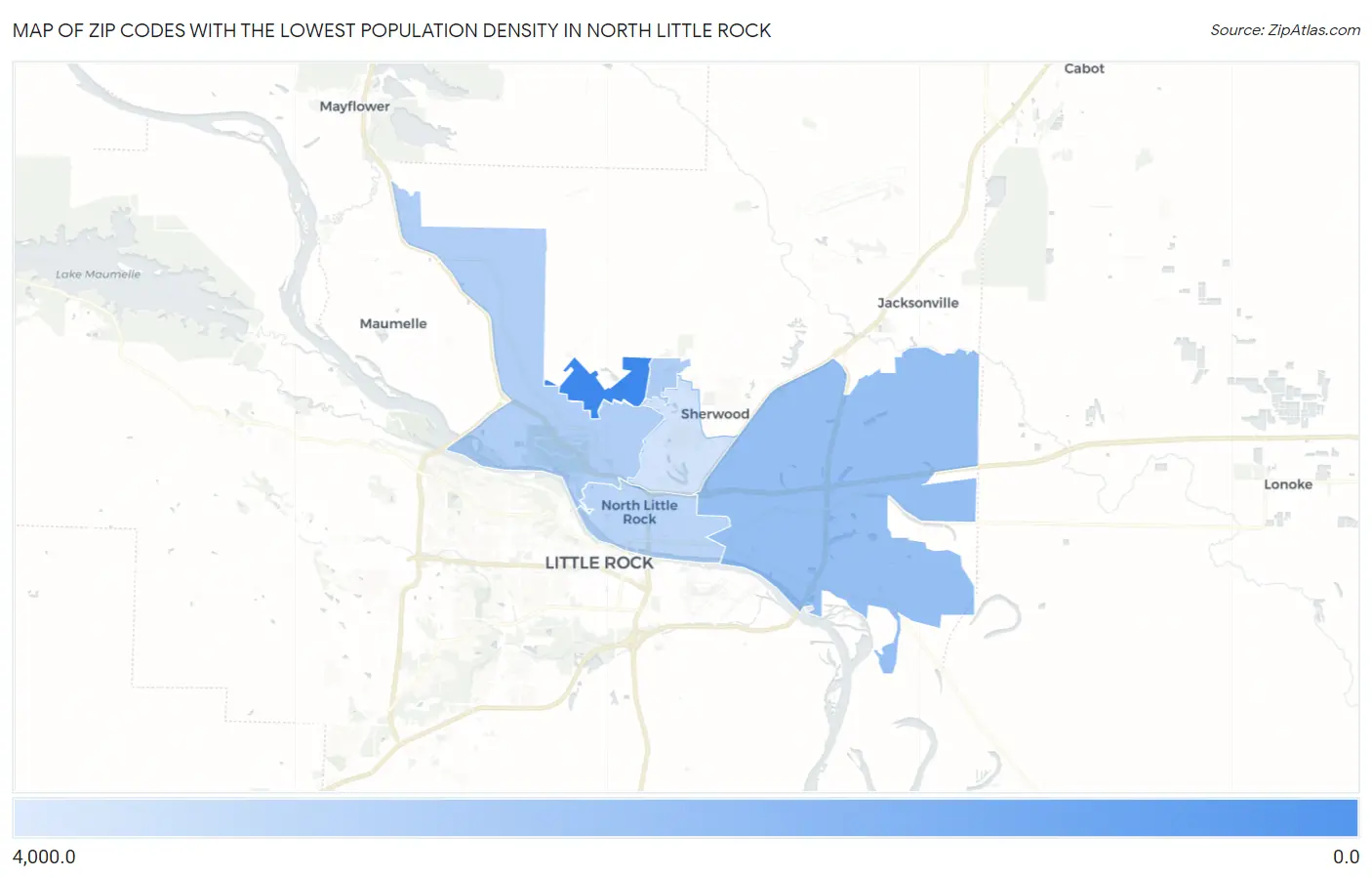 Zip Codes with the Lowest Population Density in North Little Rock Map