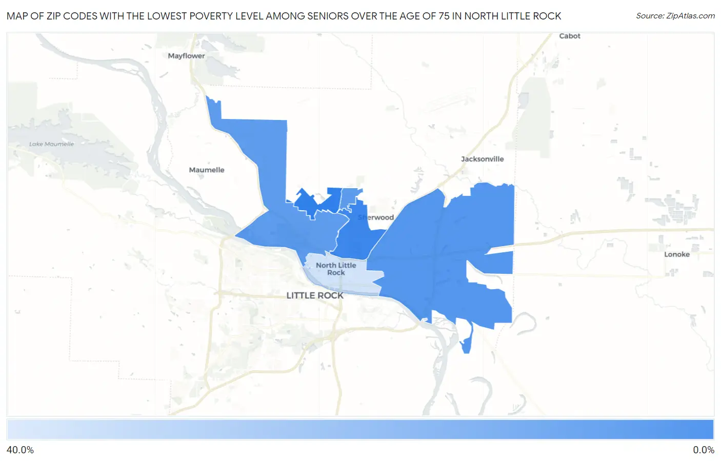 Zip Codes with the Lowest Poverty Level Among Seniors Over the Age of 75 in North Little Rock Map