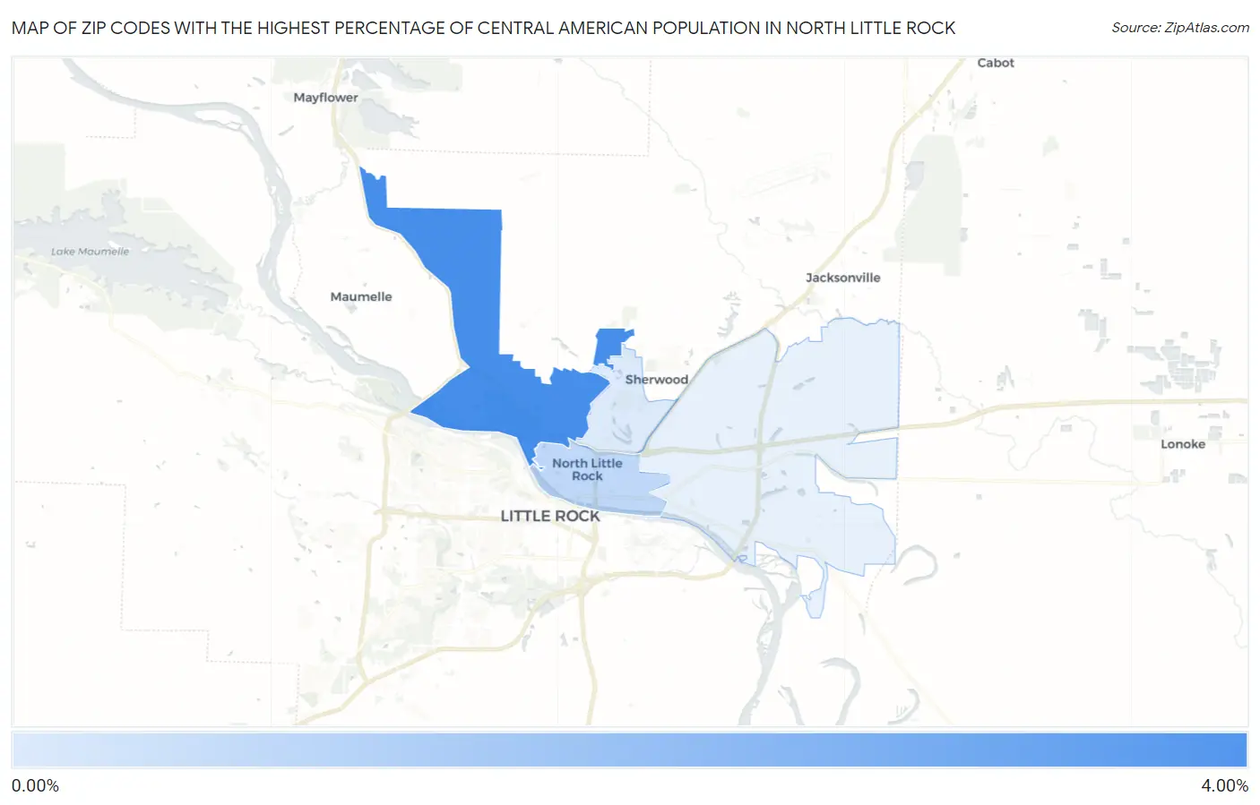 Zip Codes with the Highest Percentage of Central American Population in North Little Rock Map