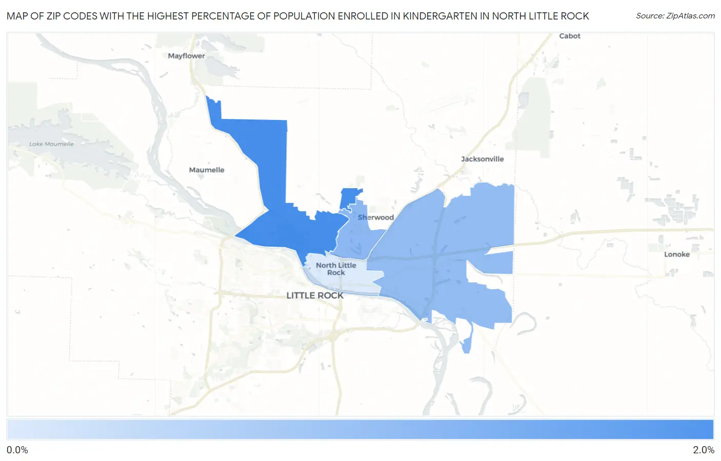 Zip Codes with the Highest Percentage of Population Enrolled in Kindergarten in North Little Rock Map