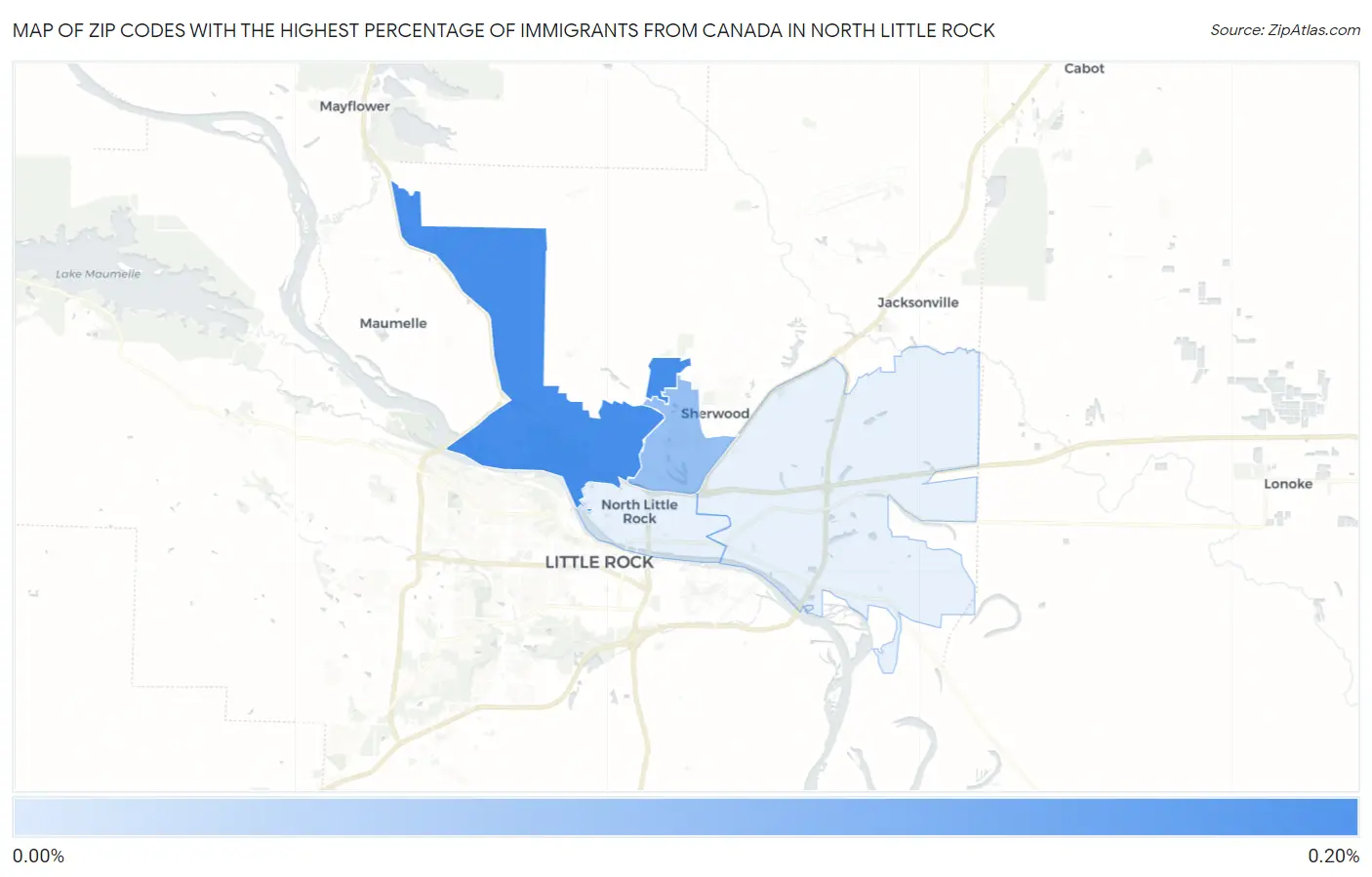 Zip Codes with the Highest Percentage of Immigrants from Canada in North Little Rock Map