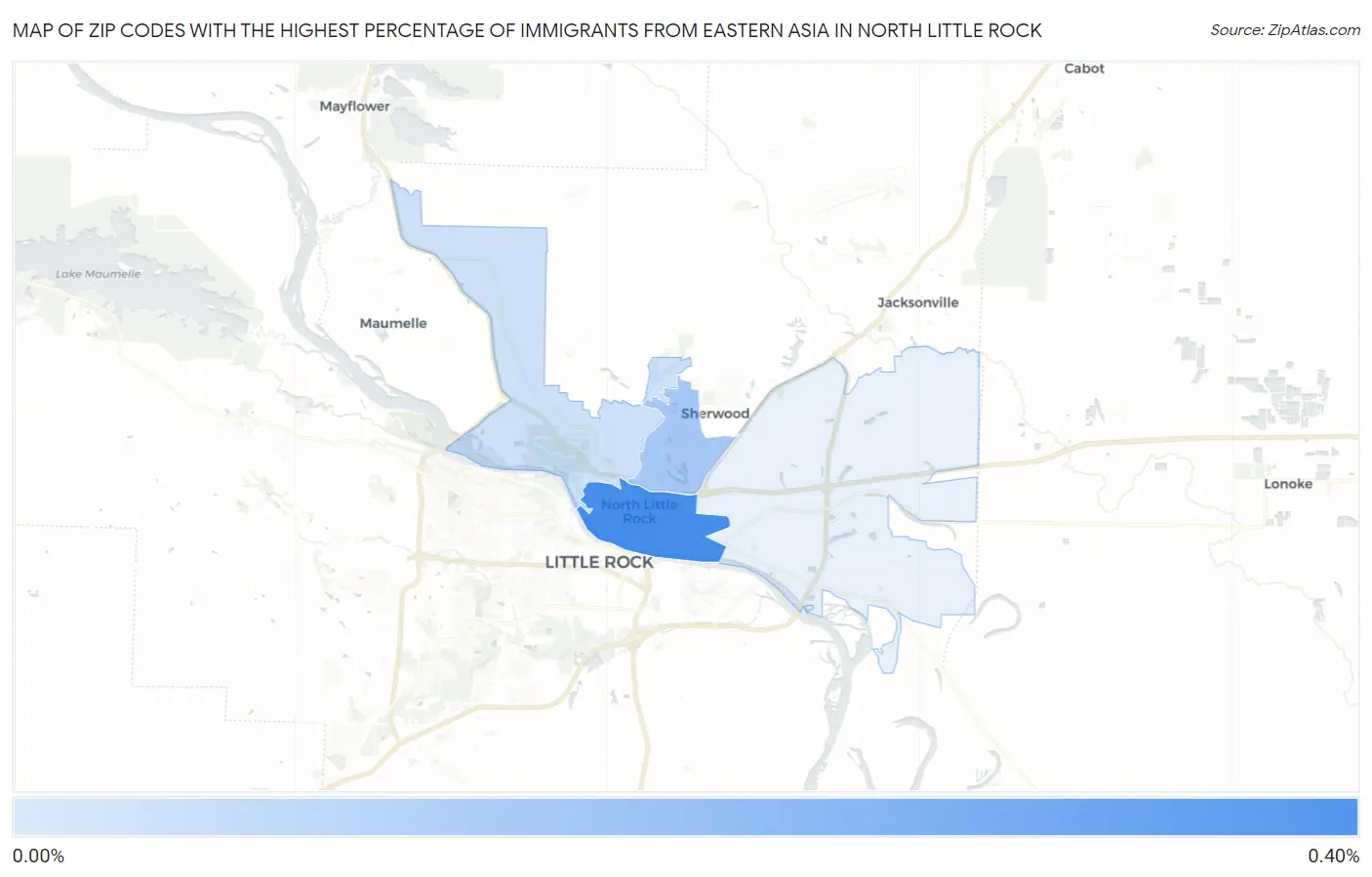 Zip Codes with the Highest Percentage of Immigrants from Eastern Asia in North Little Rock Map