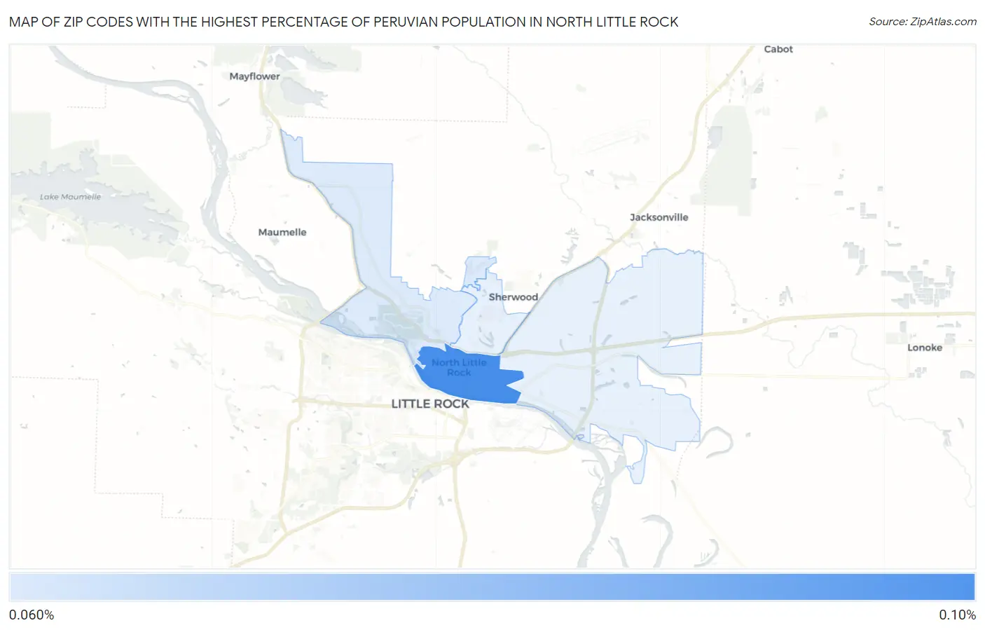 Zip Codes with the Highest Percentage of Peruvian Population in North Little Rock Map