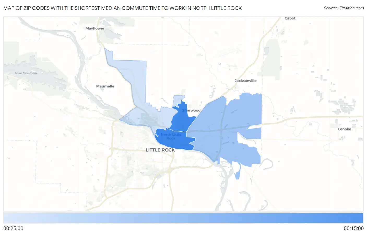 Zip Codes with the Shortest Median Commute Time to Work in North Little Rock Map