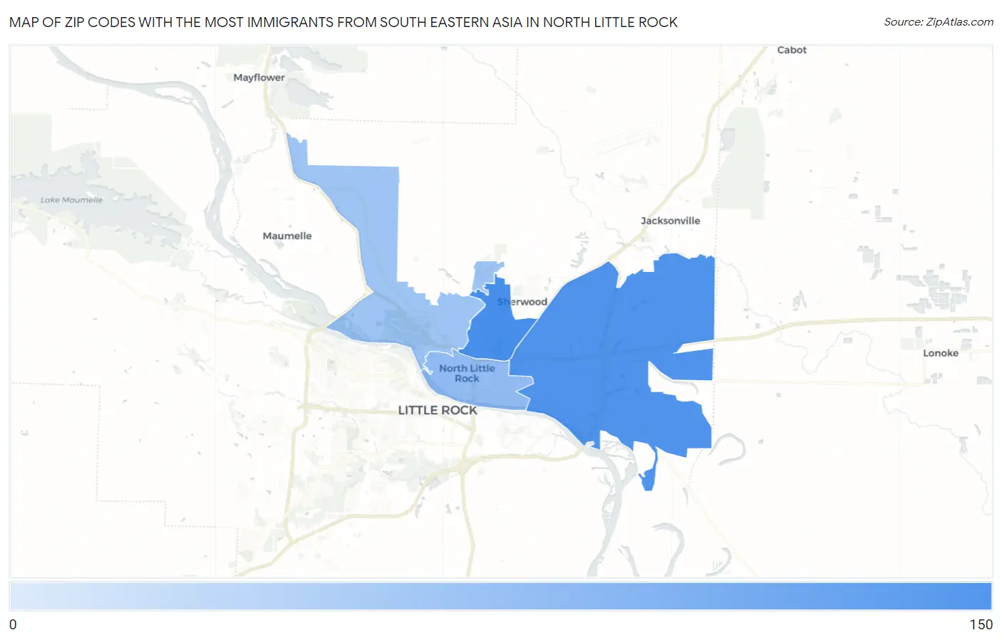 Zip Codes with the Most Immigrants from South Eastern Asia in North Little Rock Map