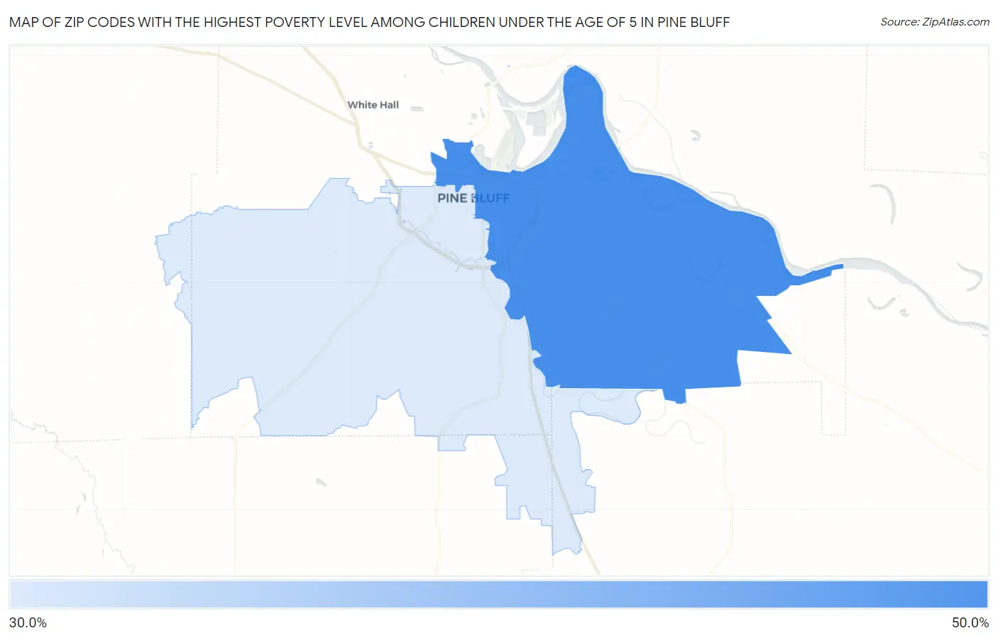 Zip Codes with the Highest Poverty Level Among Children Under the Age of 5 in Pine Bluff Map