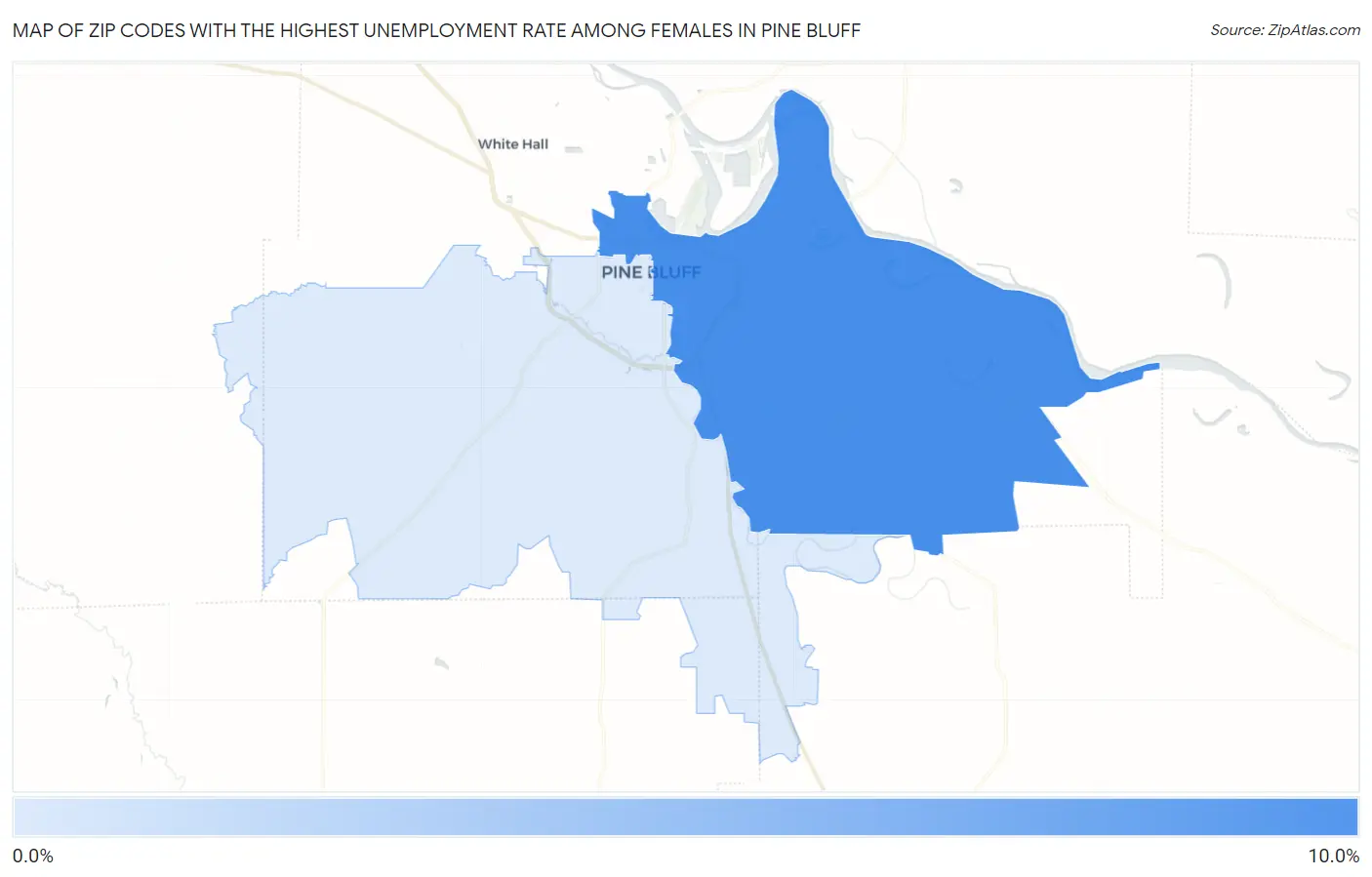 Zip Codes with the Highest Unemployment Rate Among Females in Pine Bluff Map