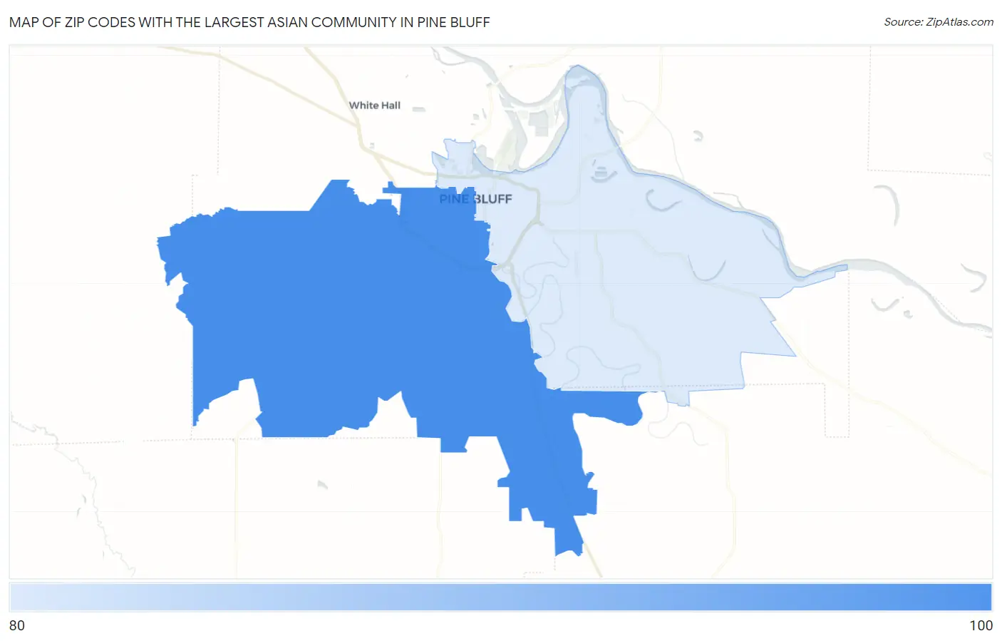 Zip Codes with the Largest Asian Community in Pine Bluff Map