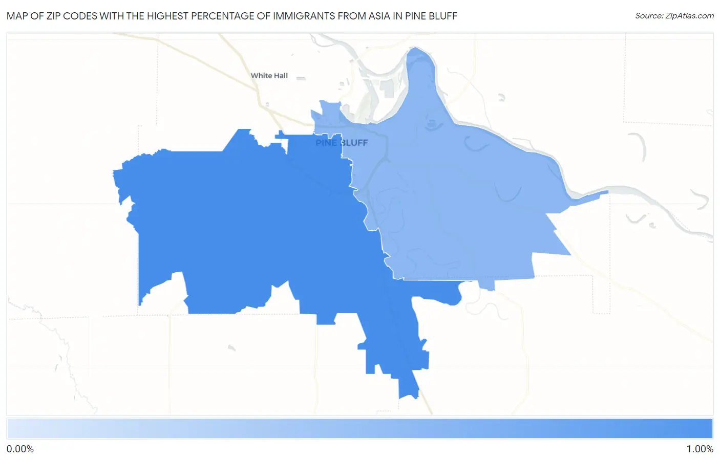 Zip Codes with the Highest Percentage of Immigrants from Asia in Pine Bluff Map