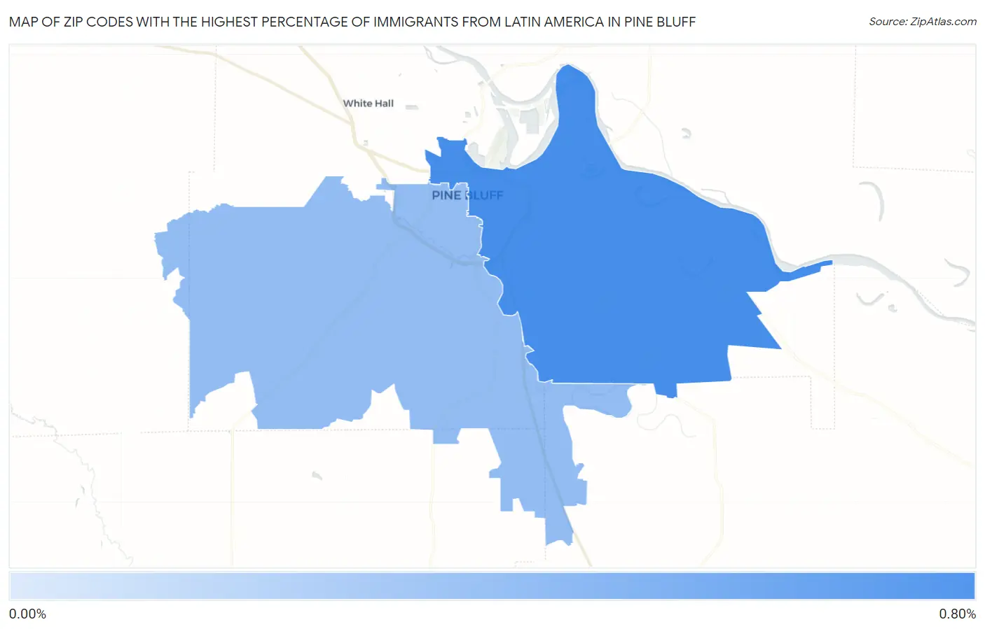 Zip Codes with the Highest Percentage of Immigrants from Latin America in Pine Bluff Map