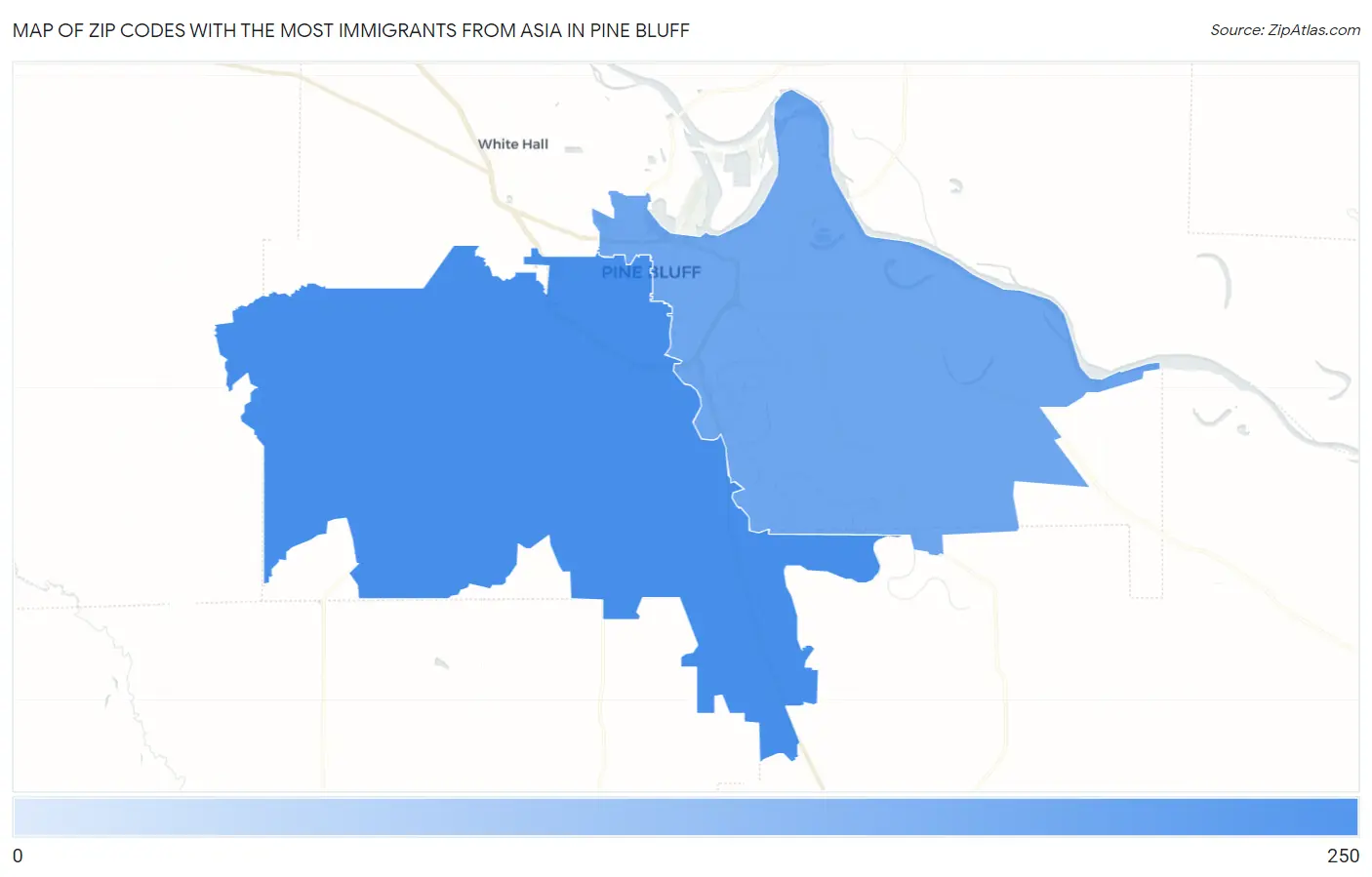 Zip Codes with the Most Immigrants from Asia in Pine Bluff Map