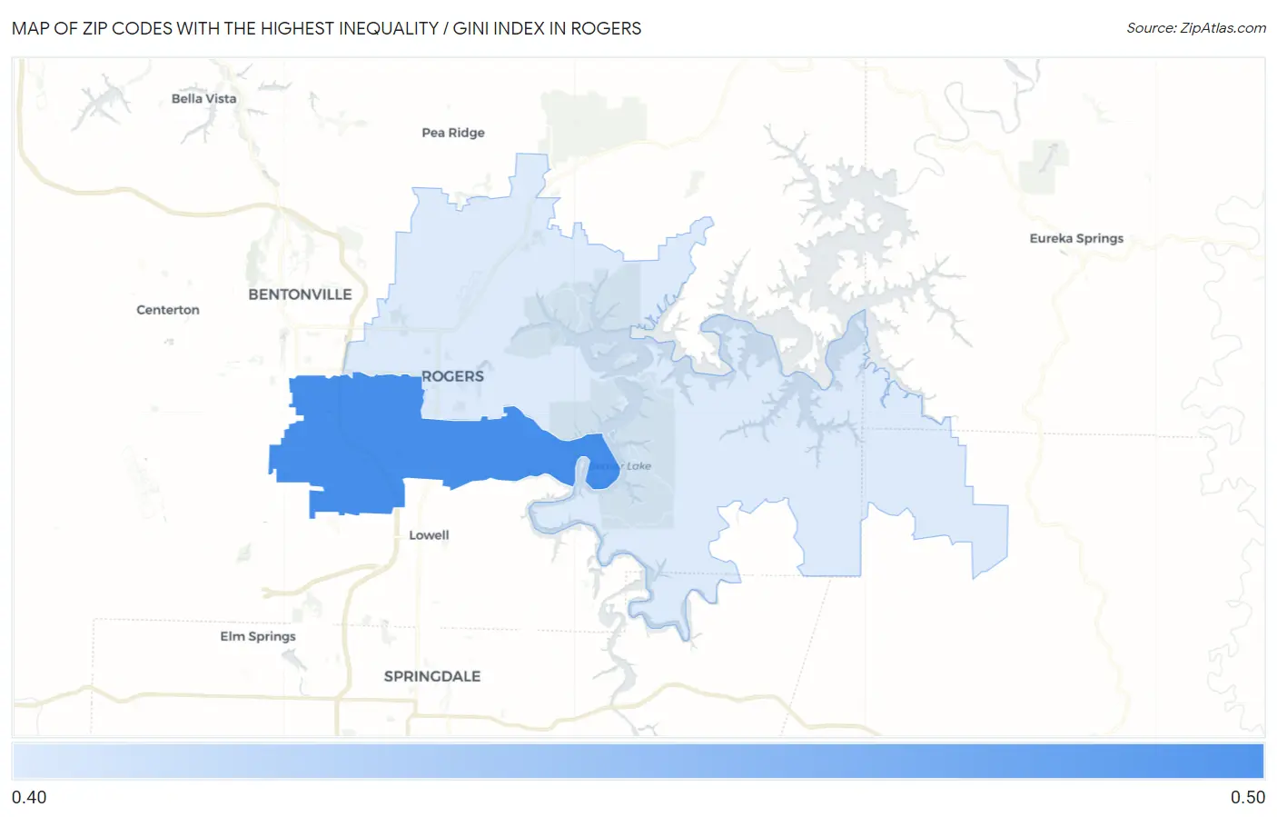 Zip Codes with the Highest Inequality / Gini Index in Rogers Map