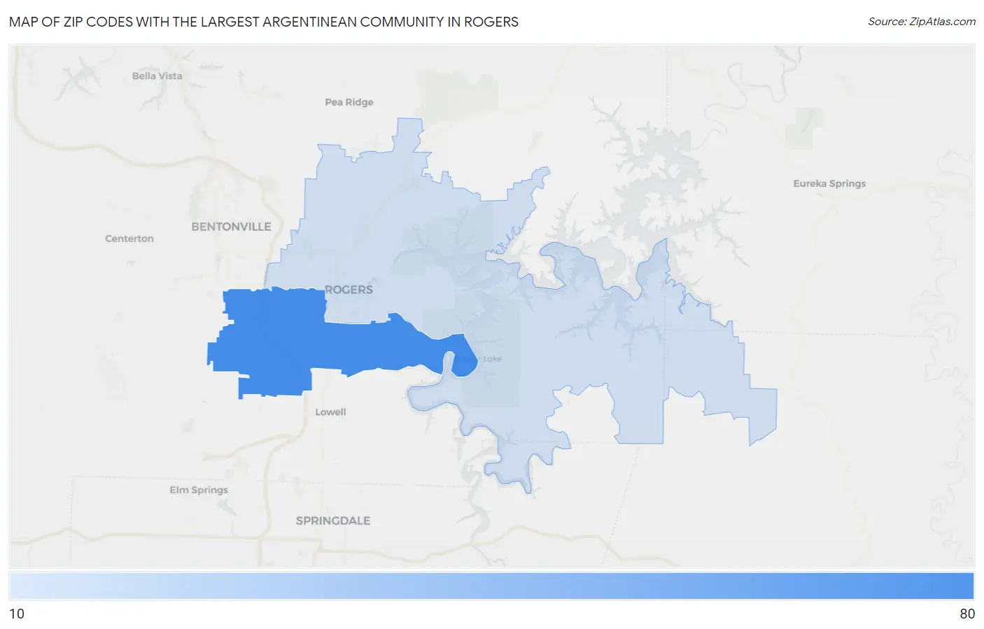 Zip Codes with the Largest Argentinean Community in Rogers Map