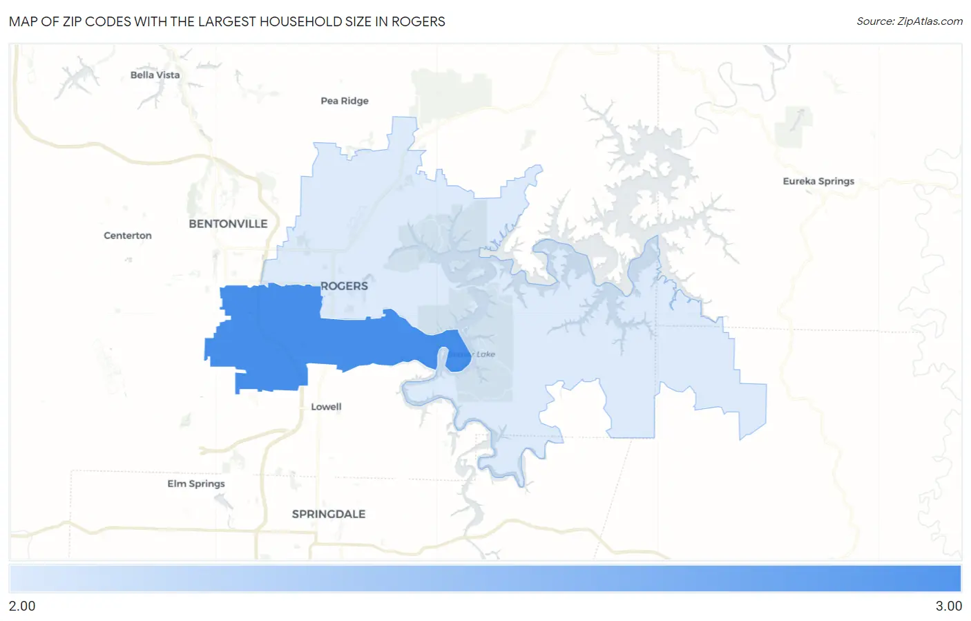 Zip Codes with the Largest Household Size in Rogers Map